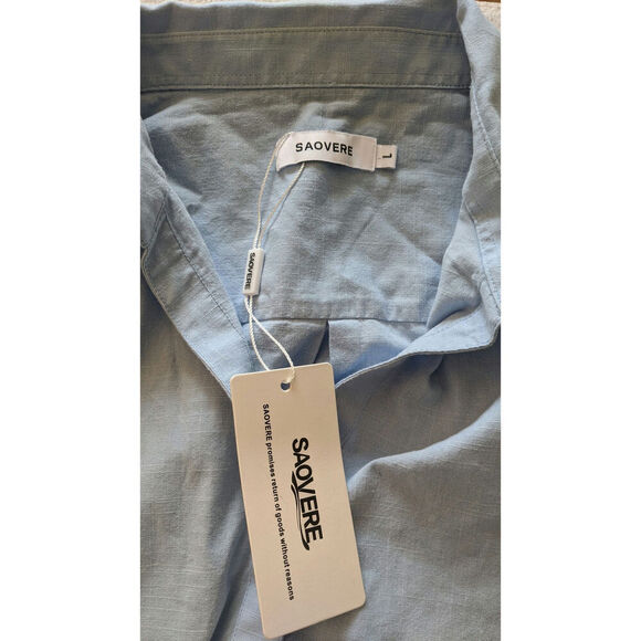 Saovere Cotton Linen Blue Button Down Shirt, Large NWT - Picture 7 of 8